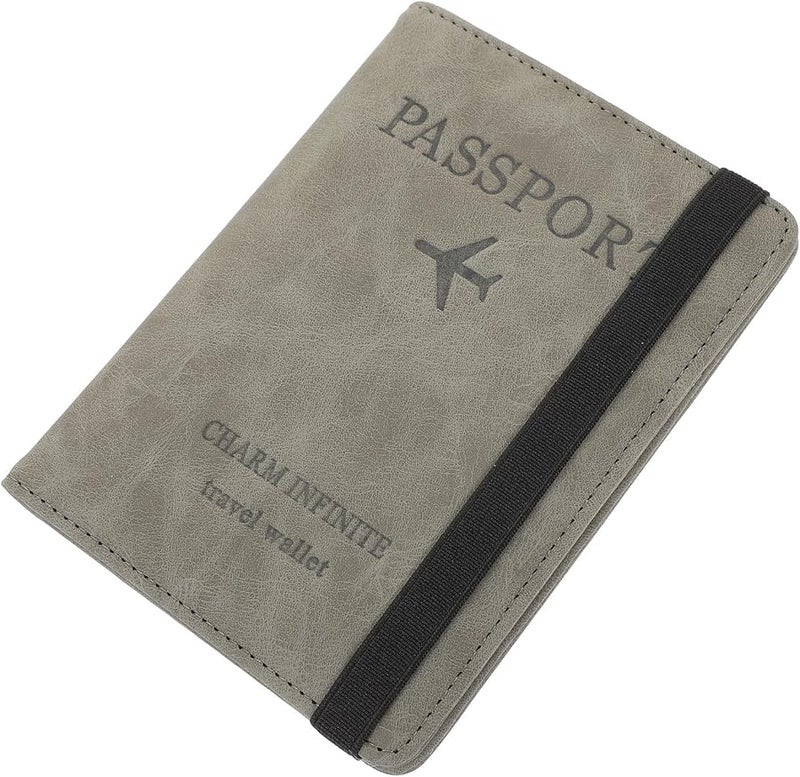 RFID Blocking Passport Holder Travel Document Organizer with Multiple Card Slots Gray PU Leather - Image 1